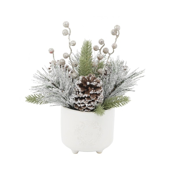 Flora Bunda Xmas Mix in Joy Wreath Ceramic Footed Pot 4.75X4.75X4.25 - CH2062E-IVORY