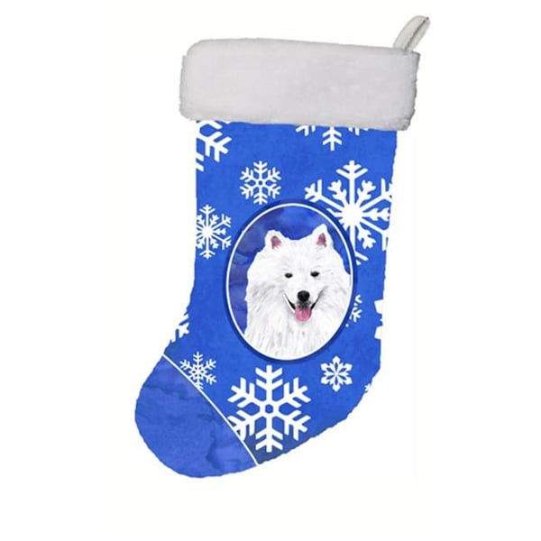 Carolines Treasures Carolines Treasures SC9379-CS 11 x 18 in. American Eskimo Winter Snowflakes Christmas Stocking - SC9379-CS