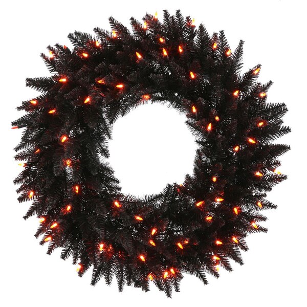 Vickerman Black Fir Dura-Lit Wreath with Orange LED Lights, 24 in. - K162125LED