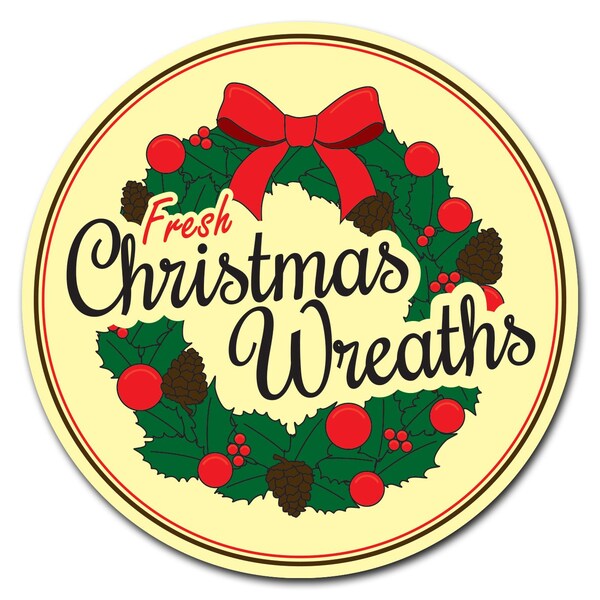 Signmission Christmas Wreaths Circle Vinyl Laminated Decal - D-36-CIR-CHRISTMAS WREATHS