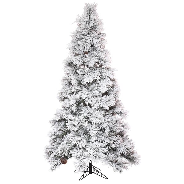 Vickerman 7.5 ft. x 49 in. Flocked White on Green Atka Pine Slim Christmas Tree with 740 Tips - K171175
