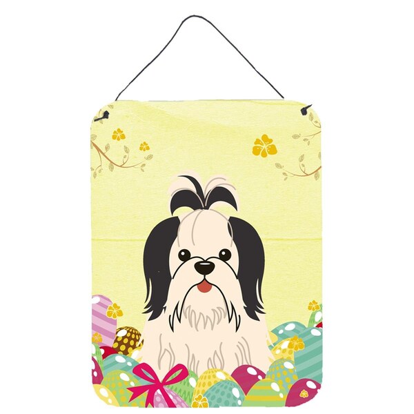 Carolines Treasures Easter Eggs Shih Tzu Black White Wall or Door Hanging Prints - BB6088DS1216