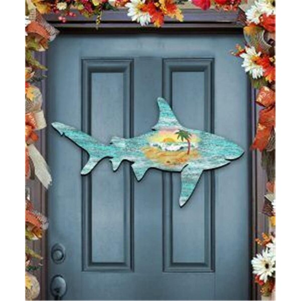 Gloriousgifts 8198515 Shark Scenic Wooden Christmas Ornament Set of 2 - GL1800222