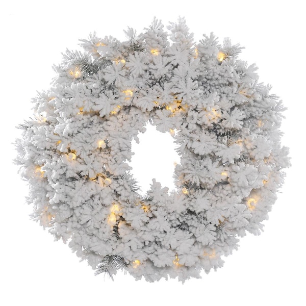 Vickerman 24 in. Flk Alaskan White Wreath with 50 Warm White Dura LED Light - A806325LED