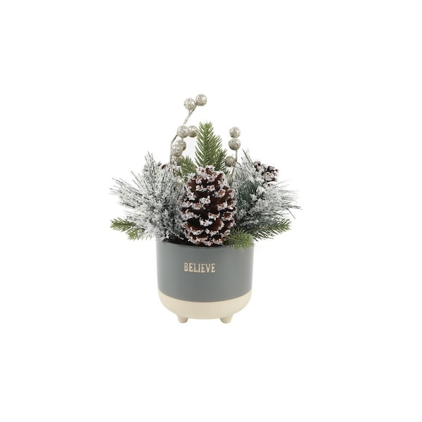 Flora Bunda Xmas Mix in Believe Ceramic Footed Pot 4.75X4.75X4.25 - CH2065E-BELIEVE