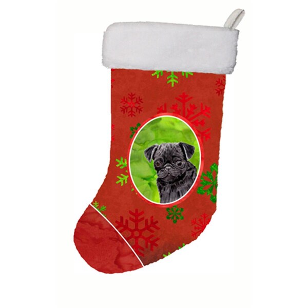Carolines Treasures Carolines Treasures SC9406-CS 11 x 18 in. Pug Red And Green Snowflakes Holiday Christmas Christmas Stocking - SC9406-CS