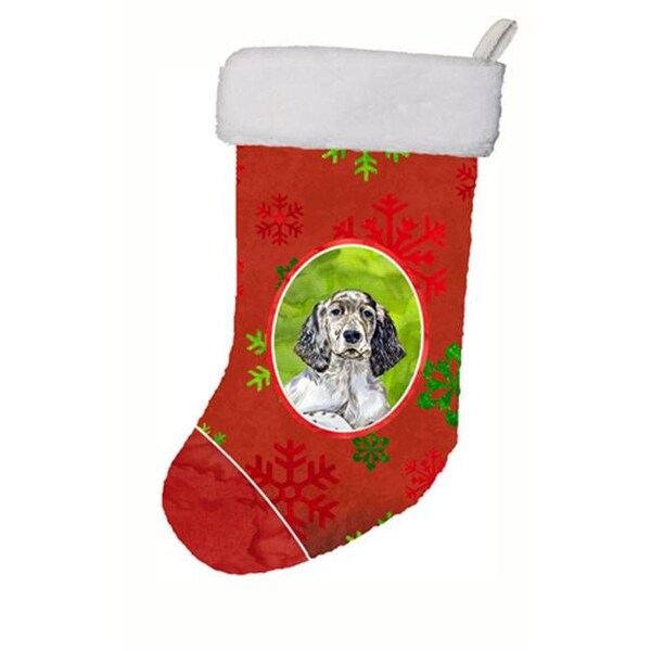 Carolines Treasures Carolines Treasures LH9322-CS 11 x 18 in. English Setter Red And Green Snowflakes Holiday Christmas Christmas Stocking - LH9322-CS