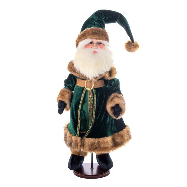 Vickerman 24 in. Emerald Green Velvet Santa Doll Figurines with Stand - KV211224