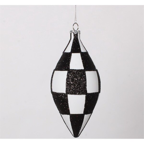 Queens Of Christmas 5 in. White & Black Checker Teardrop Ornament - ORN-CHKR-TEAR-05-MOD
