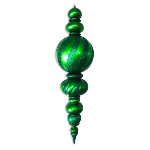 Queens Of Christmas 60 in. Jumbo Finial Ornament with Glittered Stripes, Green - ORN-OVS-FIN-60-GR