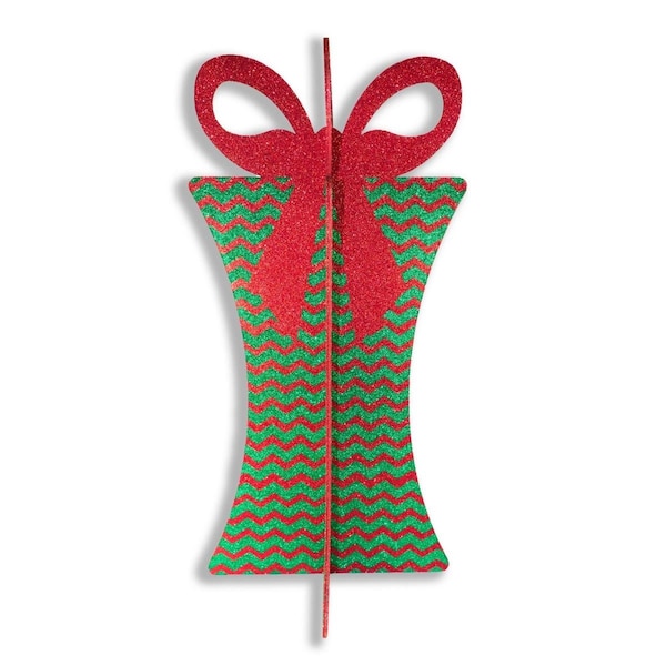 Queens Of Christmas 3D-GIFT-31-RE-GR 31 in. 3D Christmas Gift Box, Red & Green - 3D-GIFT-31-RE/GR