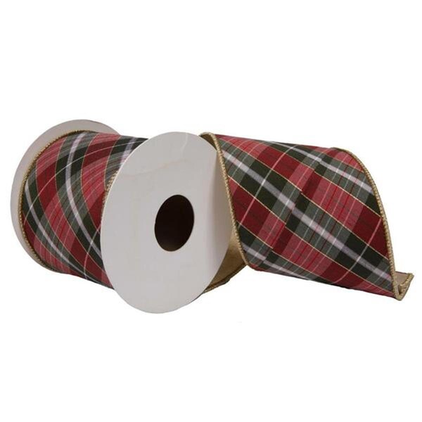 Vickerman 4 in. x 5 Yard Grey Bias Perth Plaid Gold Fused Ribbon - QR220757
