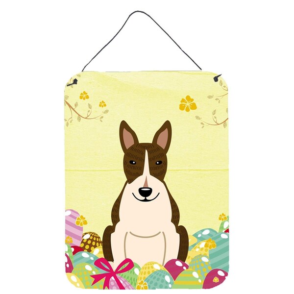 Carolines Treasures Easter Eggs Bull Terrier Dark Brindle Wall or Door Hanging Prints - BB6136DS1216