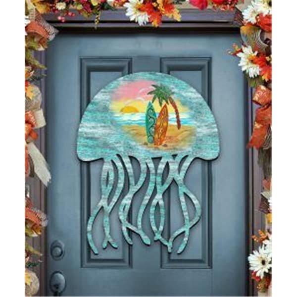 Gloriousgifts 8198513 Jellyfish Scenic Wooden Christmas Ornament Set of 2 - GL1770842