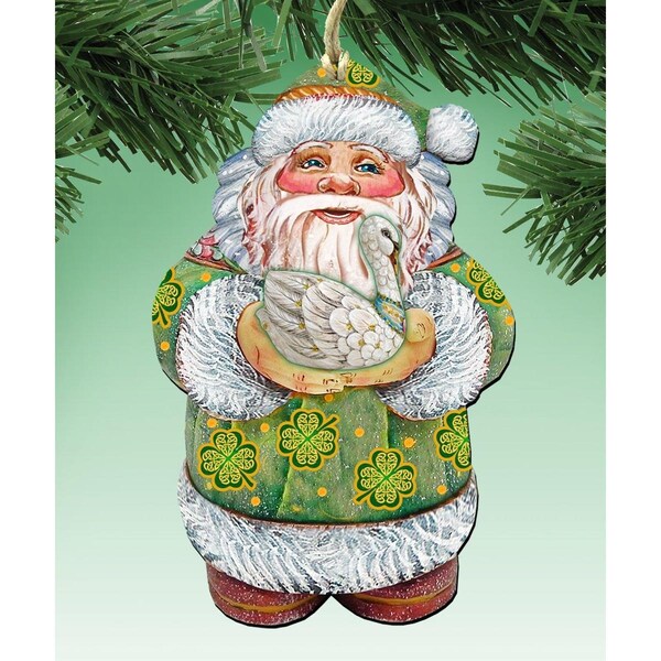 Gloriousgifts 8118086 Celtic Swan Santa Wooden Christmas Ornament Set of 2 - GL1770830
