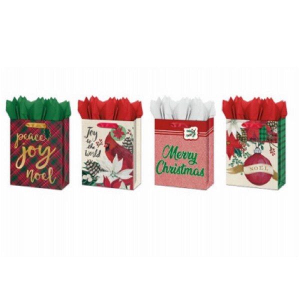 Ig Design Group Americas Christmas Traditional Theme Papercraft Gift Bag, Satin Ribbon - Medium - IG572575