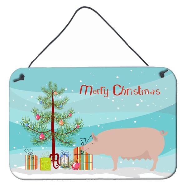 Carolines Treasures English Large White Pig Christmas Wall or Door Hanging Prints - BB9305DS812