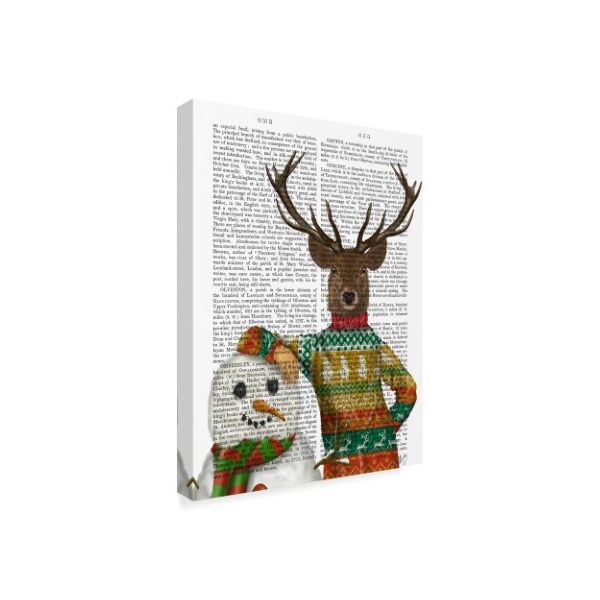 Trademark Fine Art Fab Funky 'Deer In Christmas Sweater Text With Snowman' Canvas Art, 24x32 - WAG00164-C2432GG