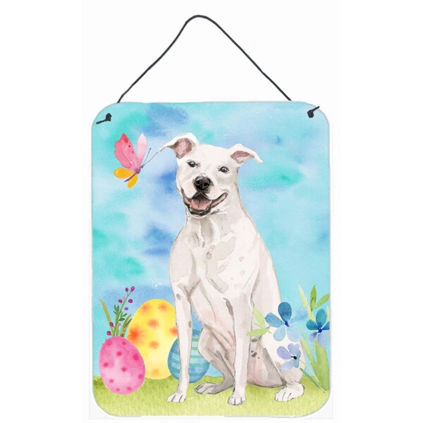 Carolines Treasures White Staffie Bull Terrier Easter Wall or Door Hanging Print - BB9606DS1216