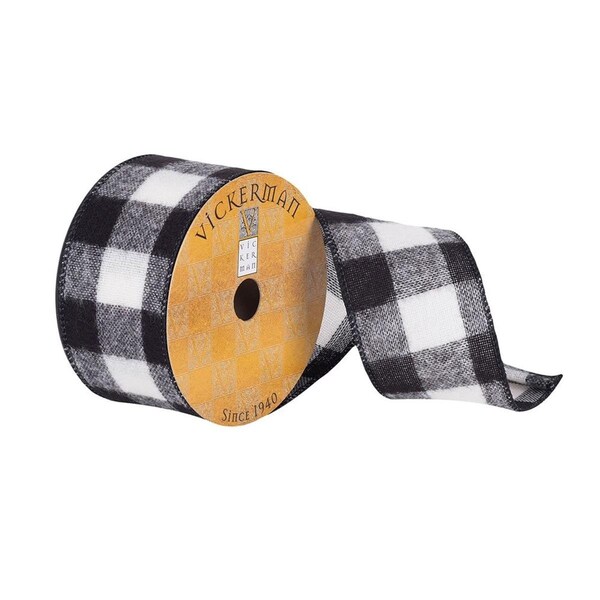 Vickerman 2.5 in. x 10 Yards White & Black Soft Plaid Ribbon, 72PK - Q180956