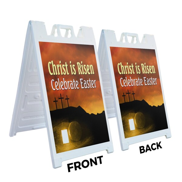 Signmission Christ Is Risen Celebrate Easter, A-Frame & 2 Sign Inserts, Heavy-Duty Plastic Frame - SBHD-C-2436-CHRISTISRISENCELEBRATEEASTER