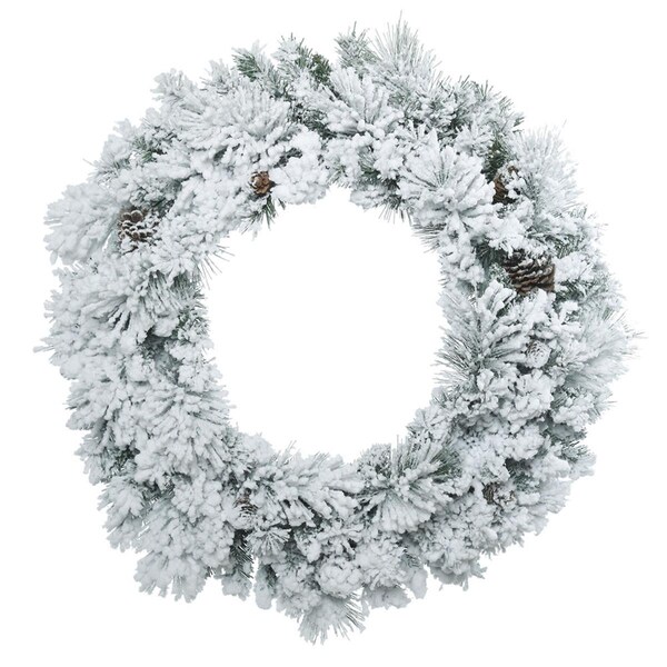 Vickerman 30 in. Flocked Ashton Pine Artificial Christmas Wreath Unlit with 140 Tip Count, 4PK - B160330