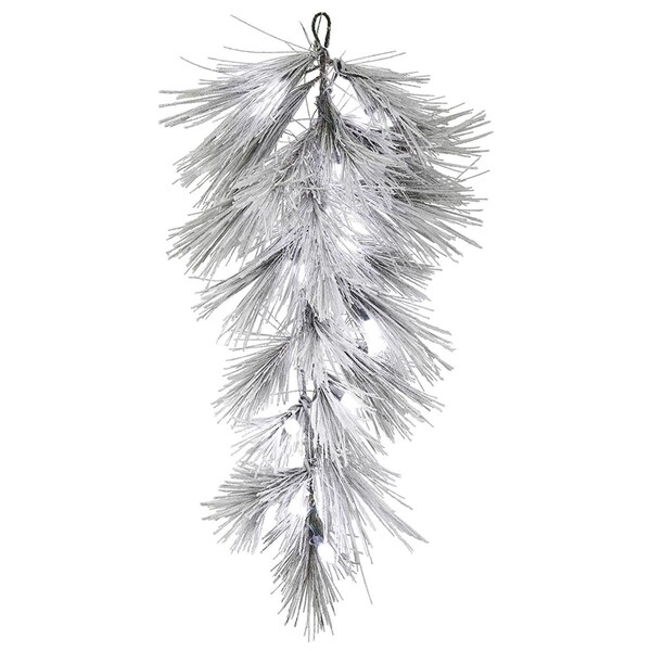 Vickerman 42 in. Flocked White on Green Alder Long Needle Pine Tear Drop with C7 30 White LED, 2PK - G186610LED