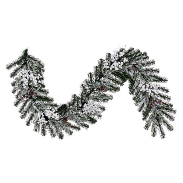 Vickerman 6 ft. x 14 in. Frosted Berry Mixed Pine 290 Tips Garland, Green & White - G220814