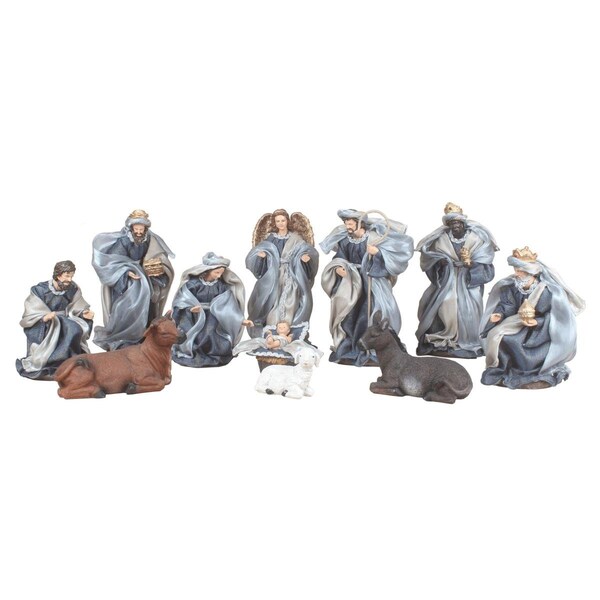 Queens Of Christmas 8 in. Fabric Nativity Set, Blue - 11 Piece - QC-NAT-FB-08-BL