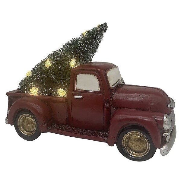 Santas Forest Truck w/Tree, 14 in H, Christmas, Polyresin, Red Truck - 89818
