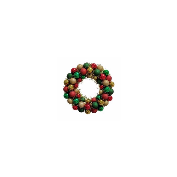 F C Young 16in Red/Gold/Green Glitter Ball Wreath with gold tinsel - W16-230