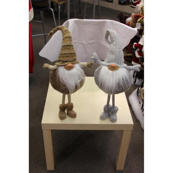 Northlight Seasonal 42 in. Gray and White Adjustable Height Chubby Smirking Gnome Plush Table Top Christmas Figure - 31739168