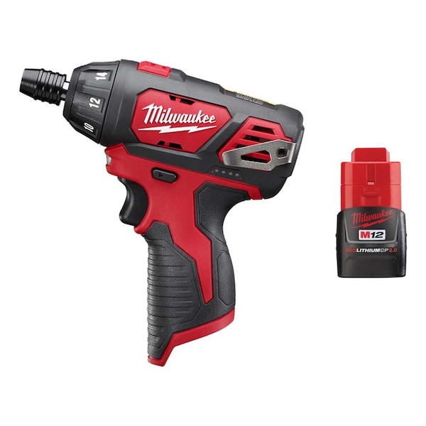 Milwaukee Tool M12 Cordless Screwdriver, M12 2.0Ah Batt - 2401-20, 48-11-2420