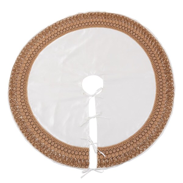 Tistheseason 54 in.Hand Beaded Border Christmas Tree Skirt, Gold - TI3189181