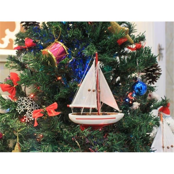 Handcrafted Model Ships Red Sailboat Christmas Tree Ornament 9 in. - Nautical Christmas Decoration - SAILBOAT9-104-XMAS