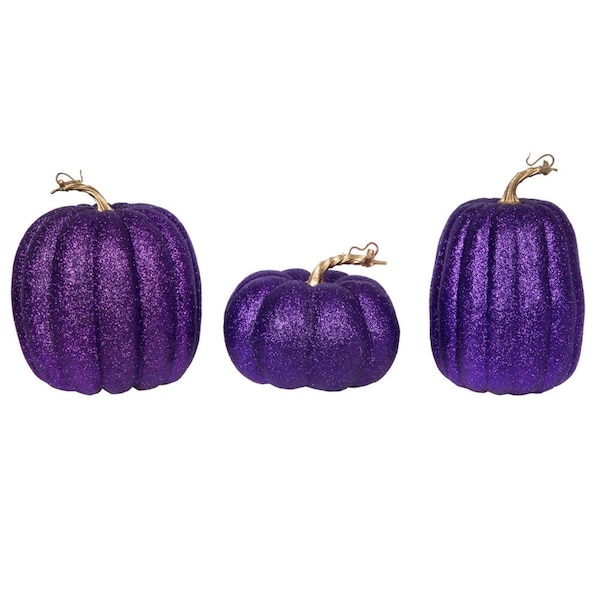 Vickerman 8 in. Pumpkins for Decorating, Purple - Assorted Size - Set of 3 - MC225766