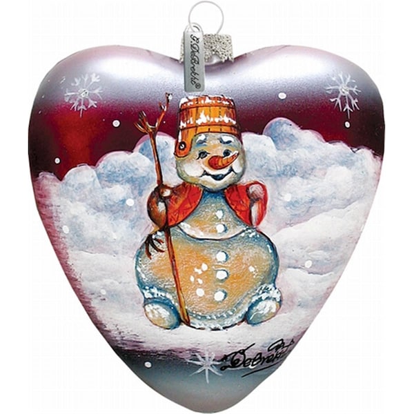 Gloriousgifts Holiday Splendor Glass Snowman Heart 3.5 in. - Glass Ornament - GL72511