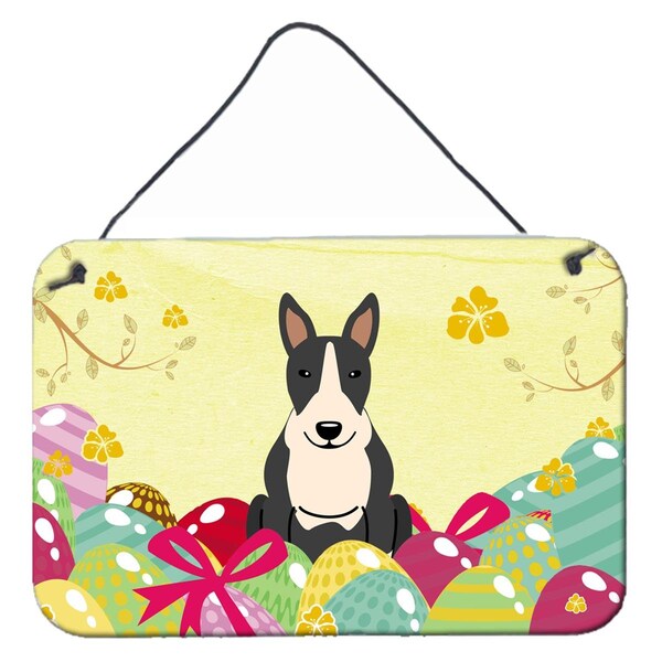 Carolines Treasures Easter Eggs Bull Terrier Black White Wall or Door Hanging Prints - BB6133DS812