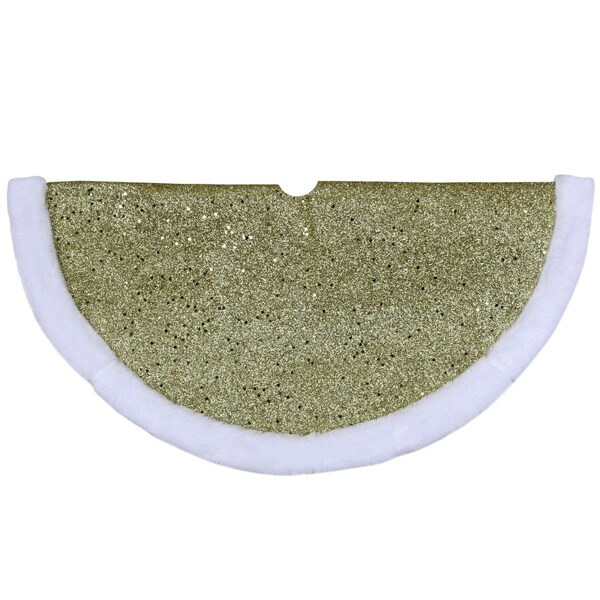Go-Go 20 in. Gold Glittered Mini Christmas Tree Skirt with Faux Fur Trim - GO1769194
