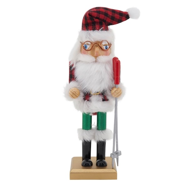 Tistheseason SARO  10 in. Multicolor Buffalo Plaid Skier Nutcracker - TI3195315