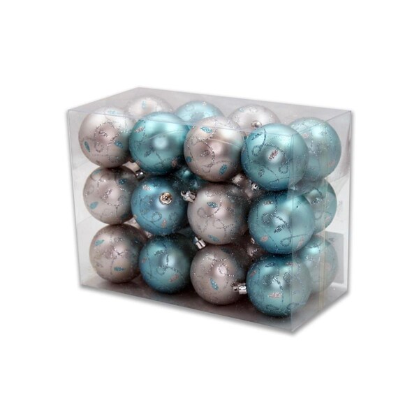 Queens Of Christmas Loop Design Ornaments Teal & Silver, 24PK - ORNPK-LOOPS-TLS-24