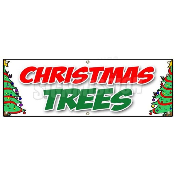 Signmission CHRISTMAS TREES BANNER SIGN poinsettia wreath xmas holiday tree x-mas - B-72 CHRISTMAS TREES