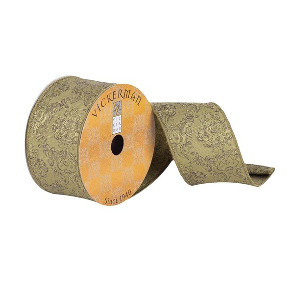 Vickerman 2.5 in. x 10 Yards Green Woven Filigree Dupioni Ribbon, 72PK - Q180755