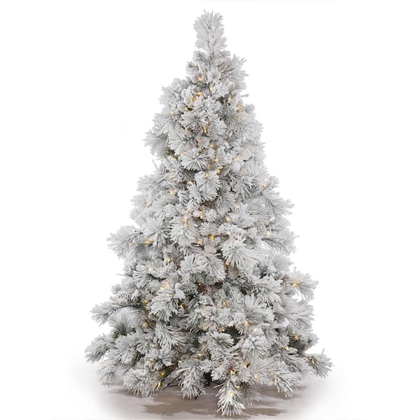 Vickerman 9 ft. x 73 in. Flocked White on Green Alberta Christmas Tree with Cone LED 950 Warm White LED Light - A155281LED