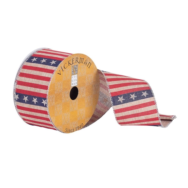 Vickerman 2.5 in. x 10 Yards American Flag Tan Woven Ribbon, 72PK - Q180365