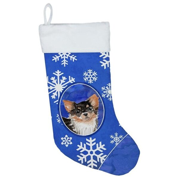 Carolines Treasures Carolines Treasures CK3961CS Winter Snowflakes Long Haired Chihuahua Christmas Stocking - CK3961CS