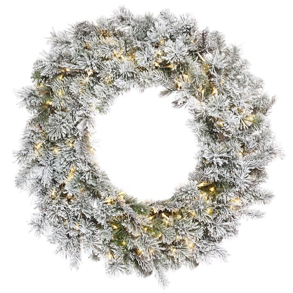 Vickerman 30 in. Flocked Kiana Green Wreath with 3 mm 200 Warm White Dura Light - K173631LED