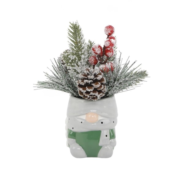 Truco Christmas Mix in Gnome Ceramic Pot - Green - 3.25X3X4 - TR2970908