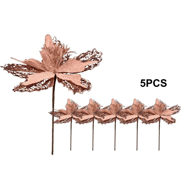 Queens Of Christmas 15 in. Flower Pick for Christmas Decoration, Metallic Champagne, 5PK - PCKH-15-MFLW-CH-5PK
