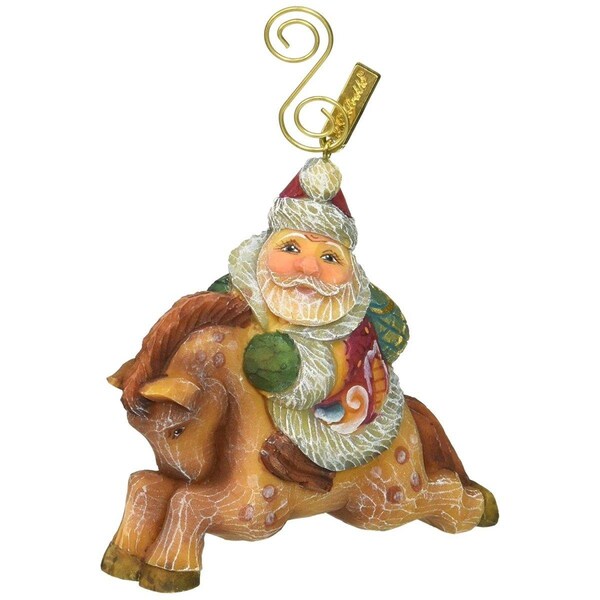 Gloriousgifts 8114060 Goose Traveling Santa Wooden Christmas Ornament Set of 2 - GL1800213